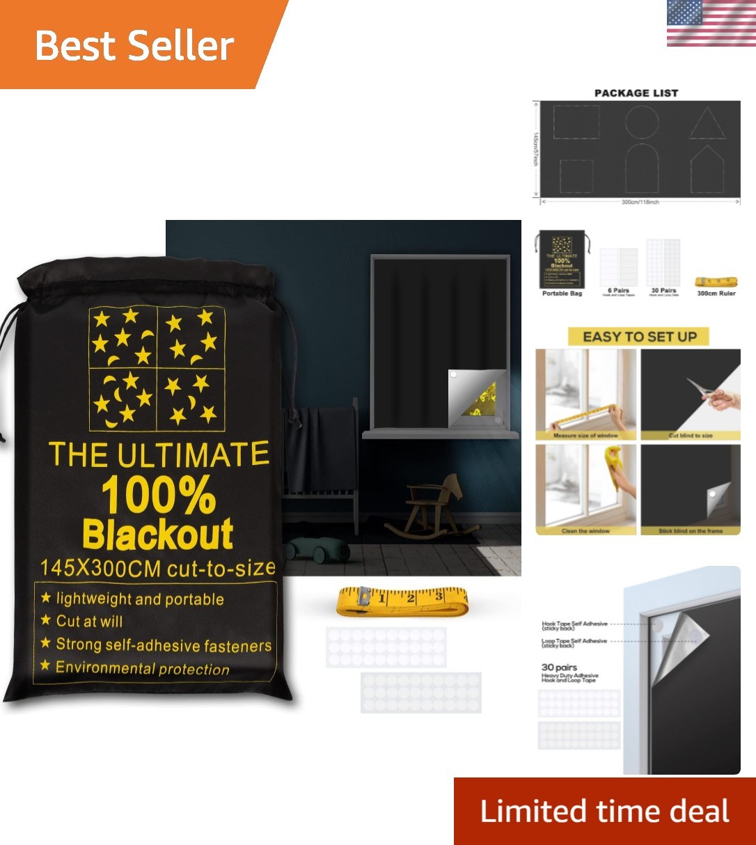 ULIGOOD Portable Blackout Shades 118" x 57" Travel Window Blackout Curtains, ...