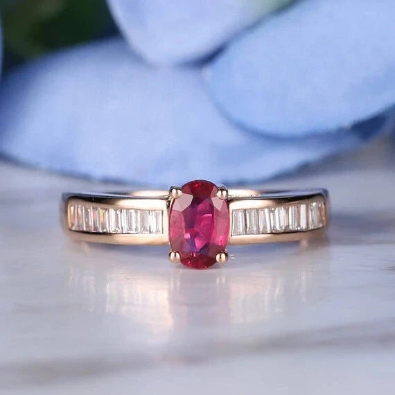 Stunning 2Ct Oval Cut Simulated Pink Ruby Wedding Ring In 14k Rose Gold Plated