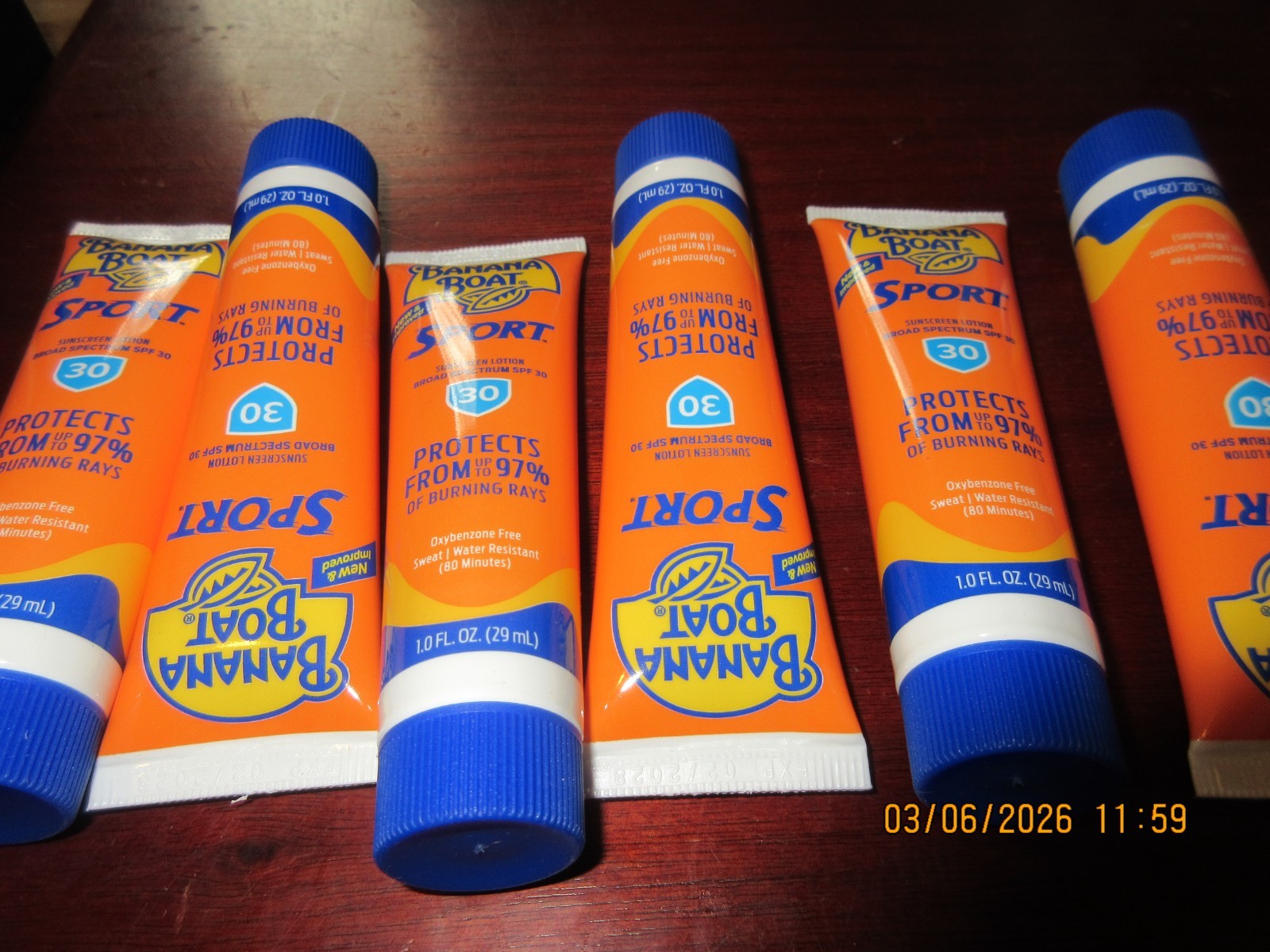 6x Banana Boat  Sport SPF 30 Sun Screen Lotion 1oz ea Travel Size  2028
