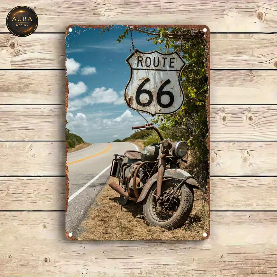 Route 66 Metal Decorative Plaque - Vintage Wall Art Poster