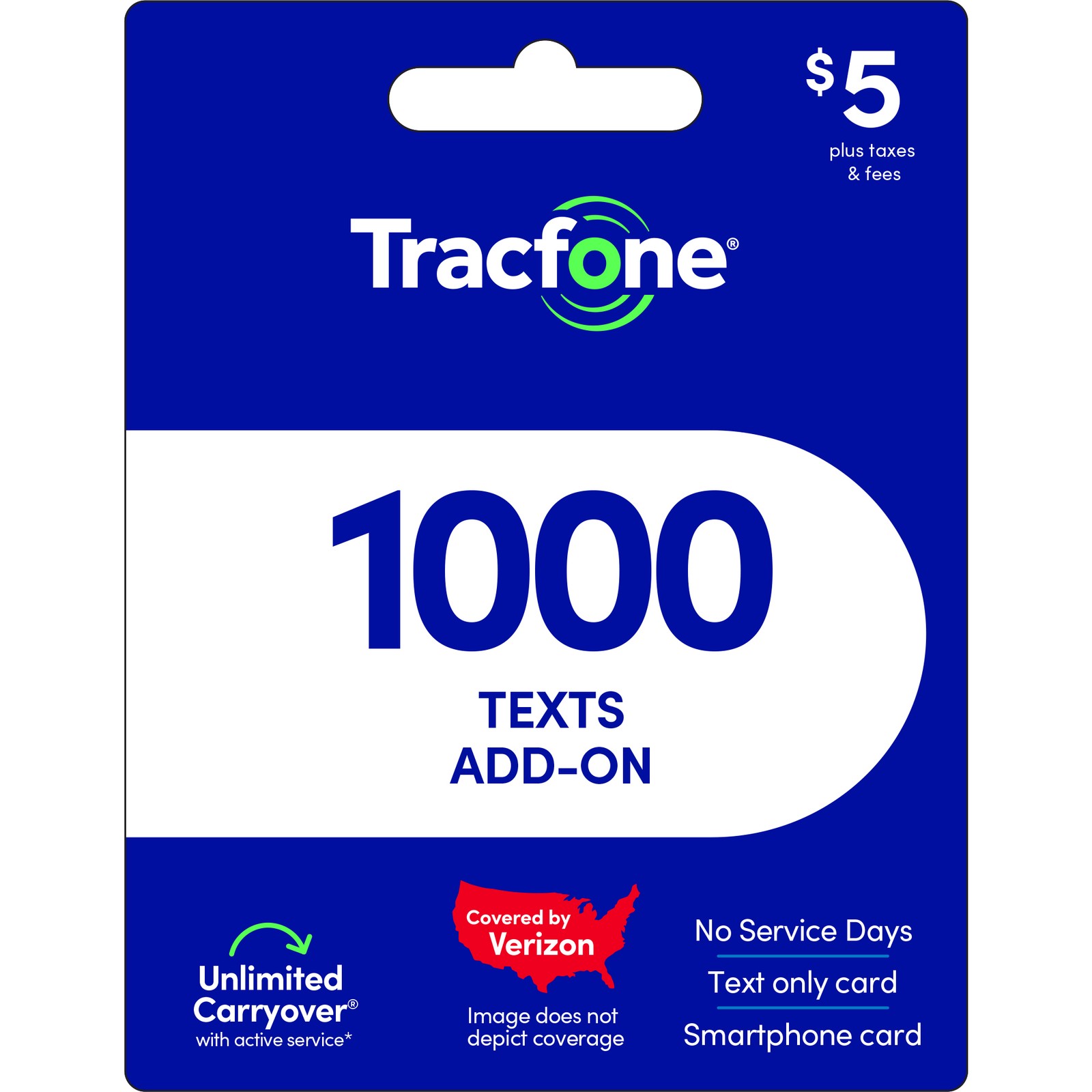 Tracfone $5 Text Add-On Card: 1000 Texts for Basic or Smartphone Plans