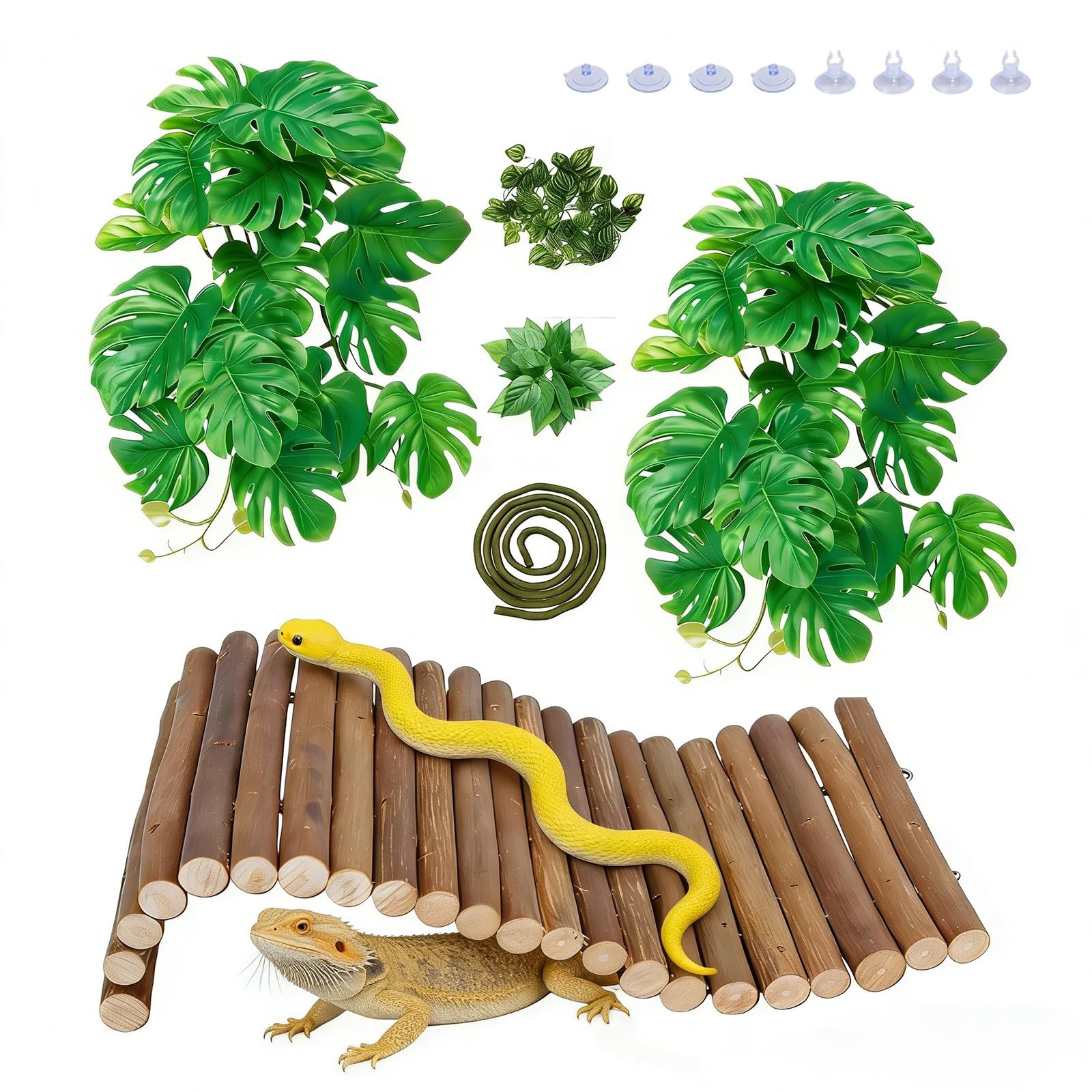 Leopard Gecko Tank Accessories,Ball Python Tank Accessories Wooden Bridge and...