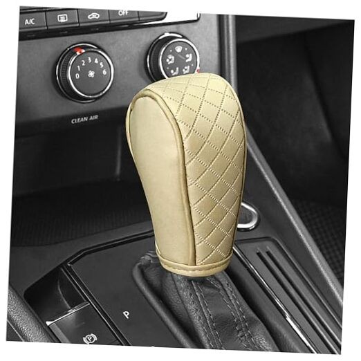 Leather Gear Shift Cover Diamond Embroidery Design,Durable Shift Knob Beige