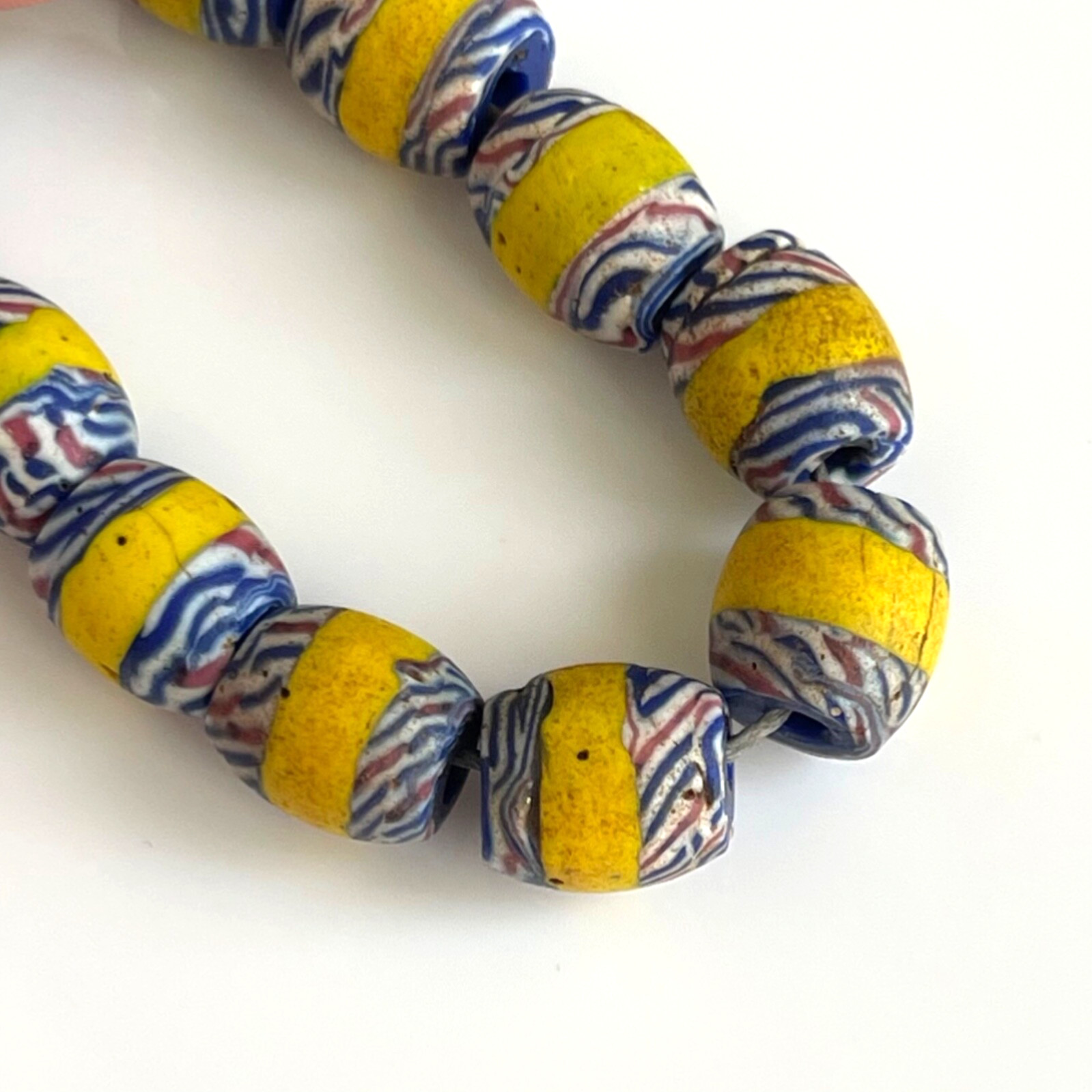 Rare Antique Kente Venetian Lampwork Banded Oval Fancy Glass African Trade Beads