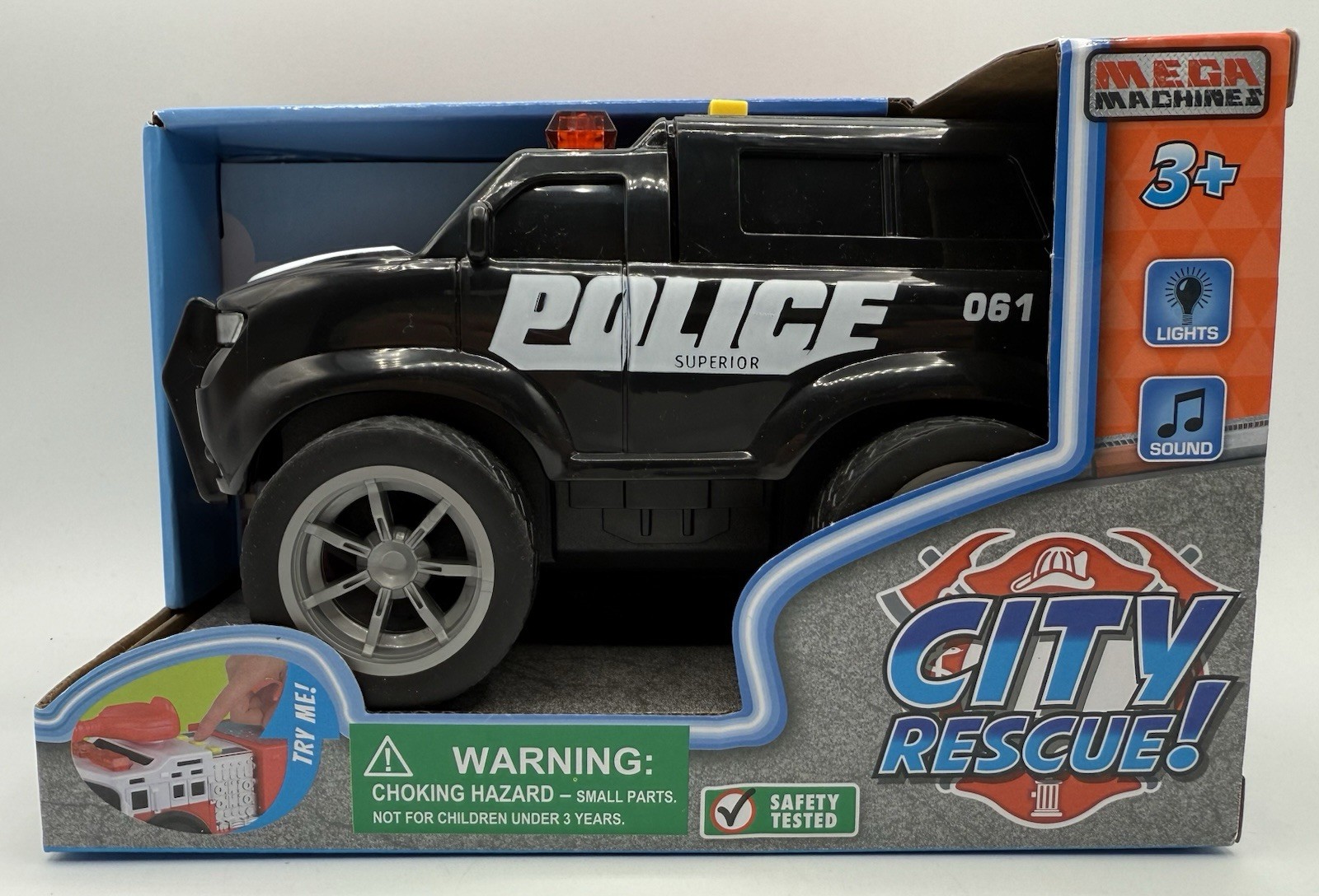 City Rescue Police Vehicle with Lights & Sounds Mega Machines Safety Tested New