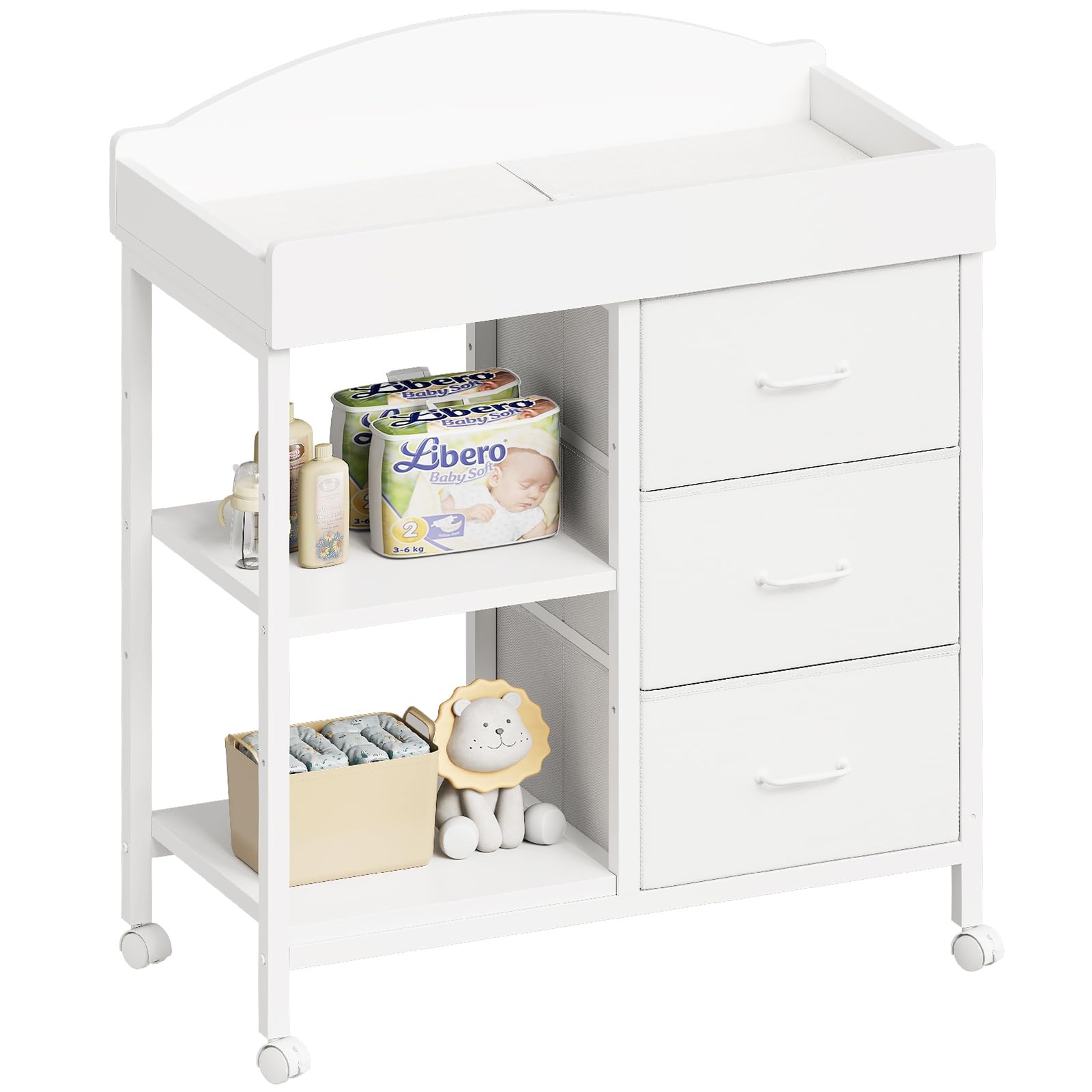 Changing Table Dresser, Baby Dresser with 3 Fabric Drawers and 2 Shelves, Mul...