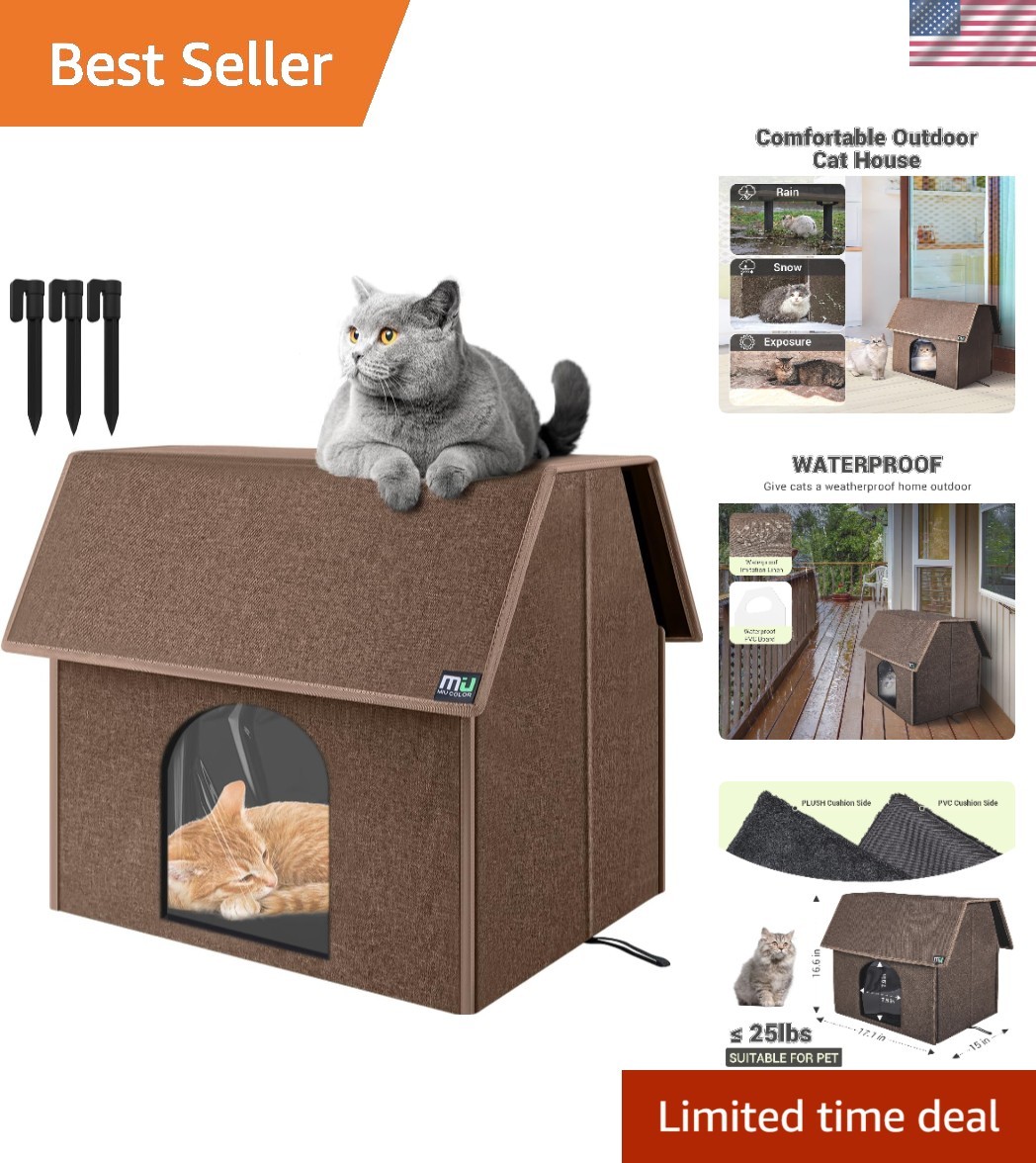 Spacious Cat Shelter for Outdoor Use, Weatherproof & Cozy Design, 17.1" x 15"