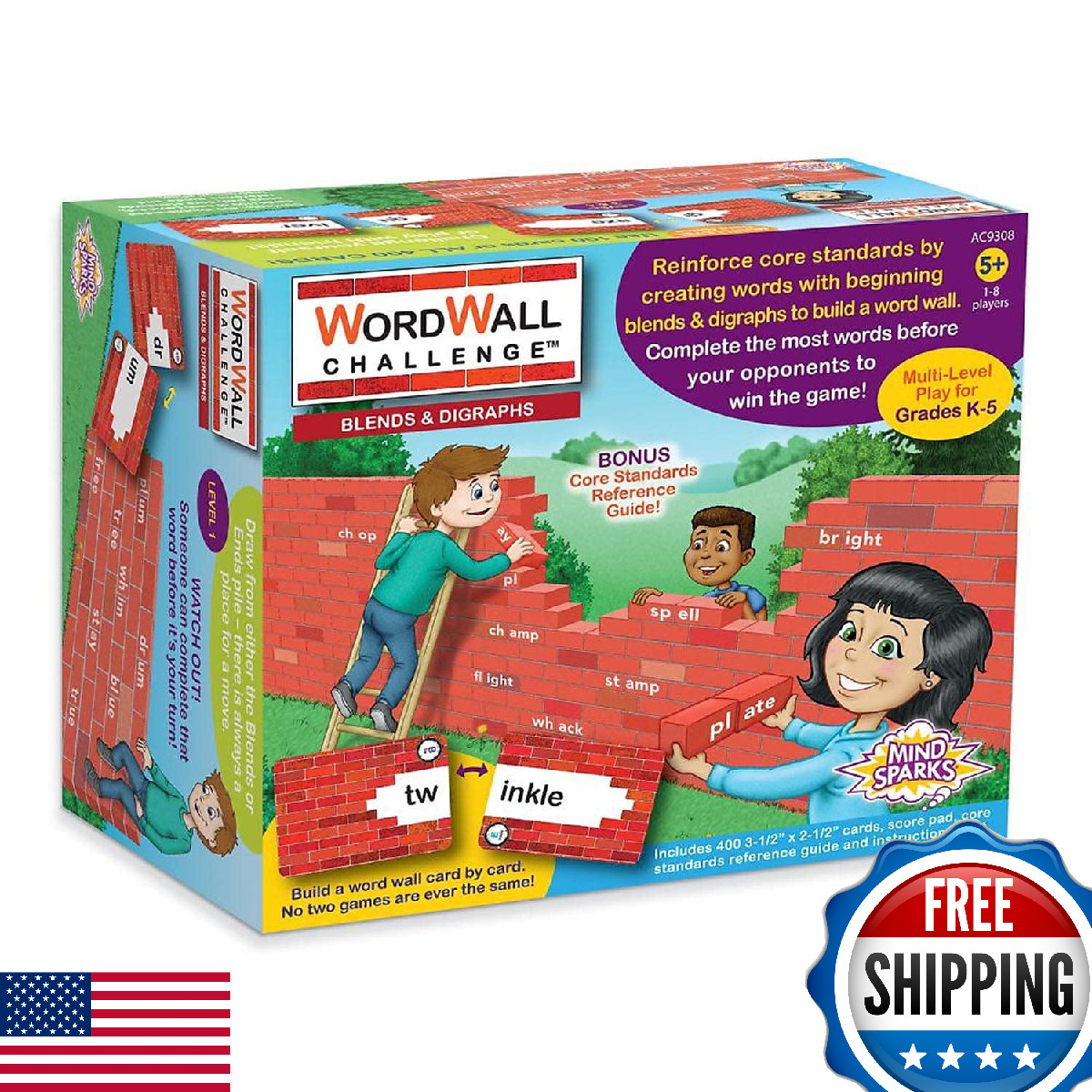 Mind Sparks WordWall Challenge Card Game: Blends & Digraphs, K-5