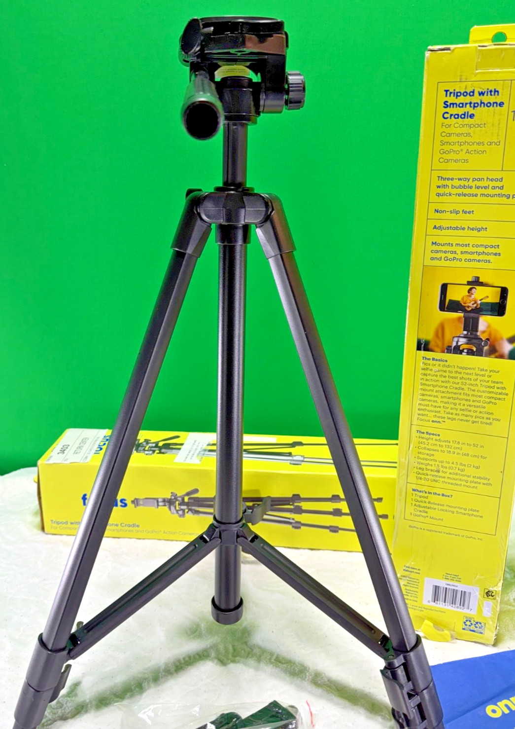 onn Tripod with Smartphone Cradle 17.8-52" Camera Phone GoPro Mount NEW