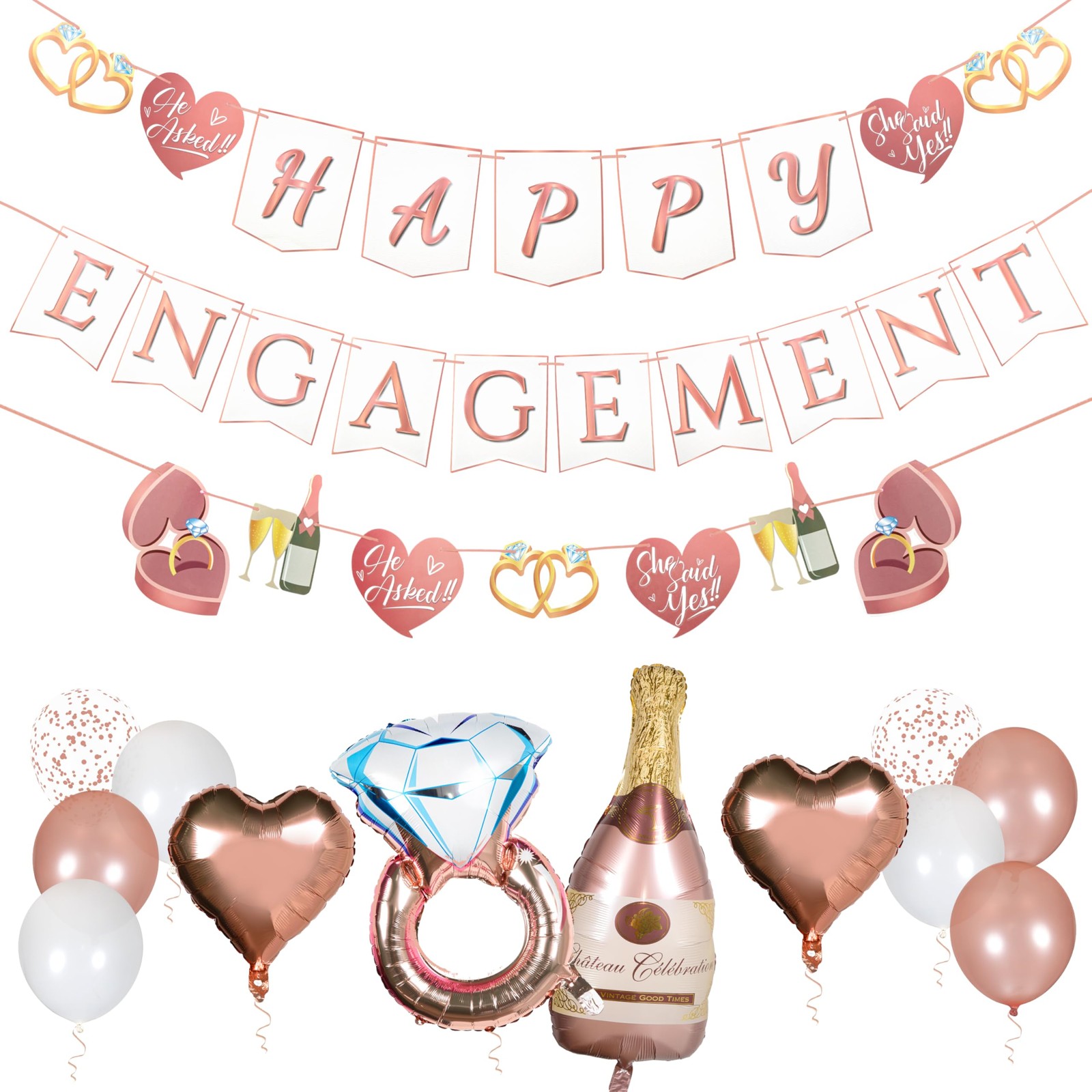 Pirese Rose Gold Happy Engagement Banner, Just Engaged 