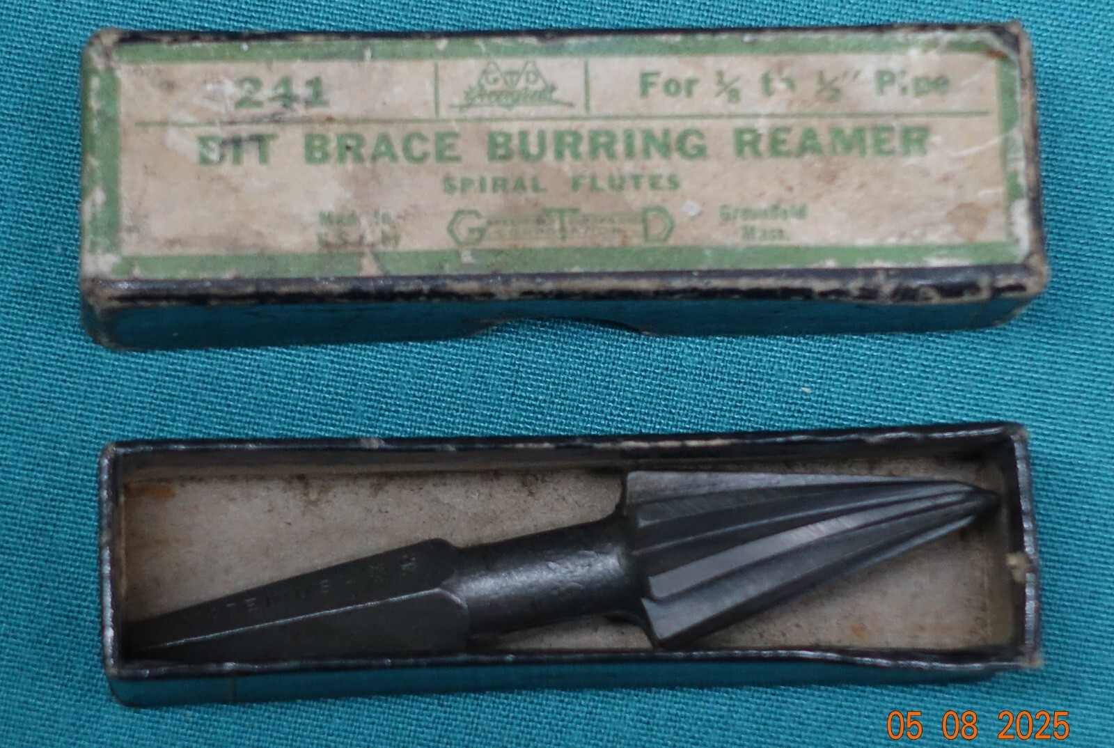 VTG GREENFIELD GTD #241  Bit Brace Spiral Burring 1/8"-3/8" Pipe Reamer w/Box