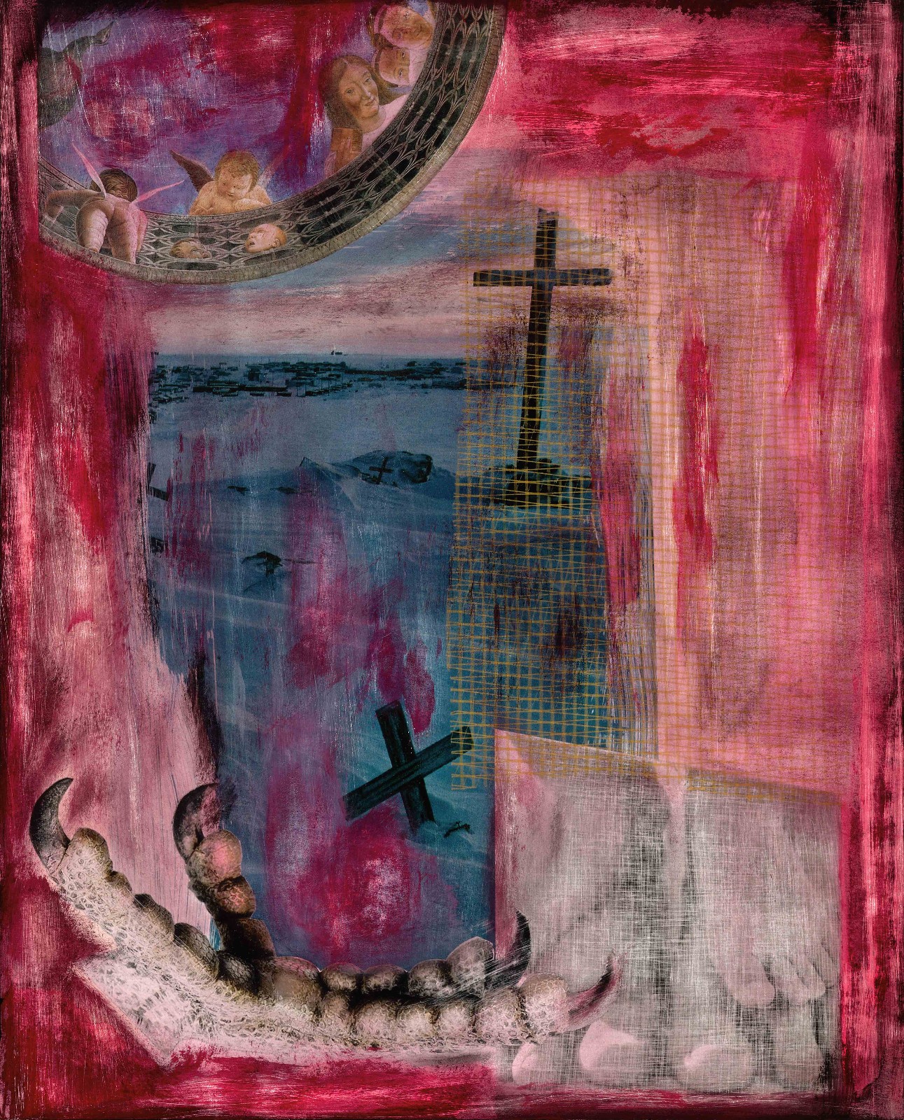 RED ORIGINAL HAND-MADE MIXED-MEDIA COLLAGE ART PAINTING 16x20 PRINT - Giclée