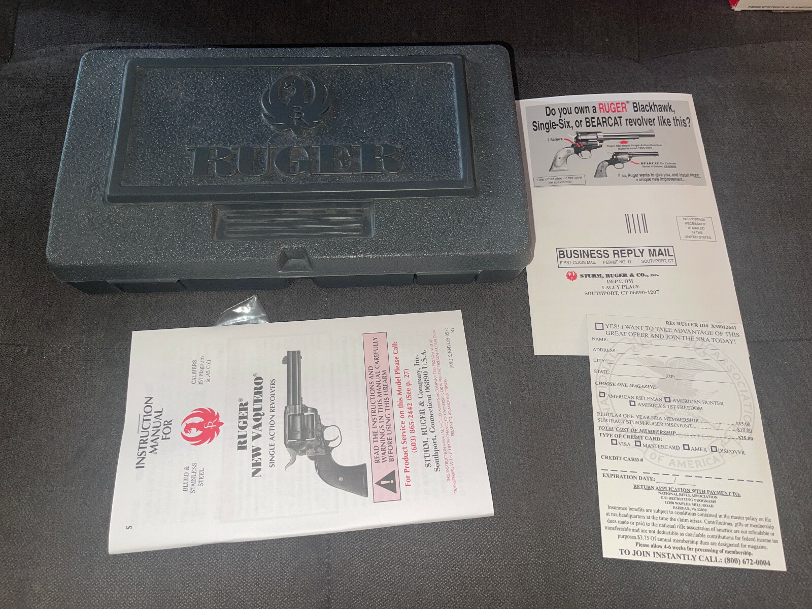 Ruger NV-34 Hard Shell 357 Magnum Revolver Case Gun Storage Gray W/ MANUALS