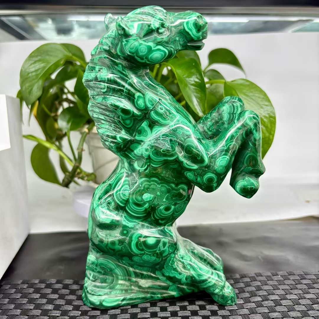 4.32LB Natural Malachite Quartz Carved horse Skull Crystal Reiki Decor