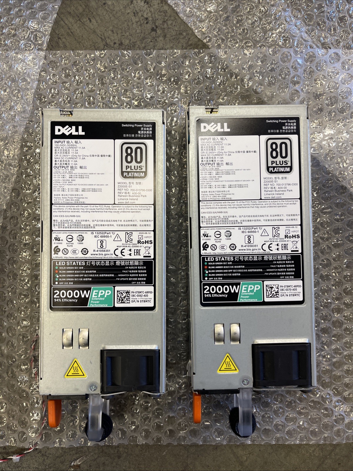 Dell PowerEdge FX2 2000W EPP 80+ Platinum Power Supply Z2000E-S1 (lot Of 2)