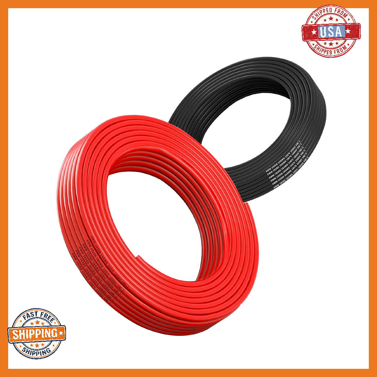 16AWG Flexible Electrical Wire 100ft (50ft Black + 50ft Red) 1000V Cable