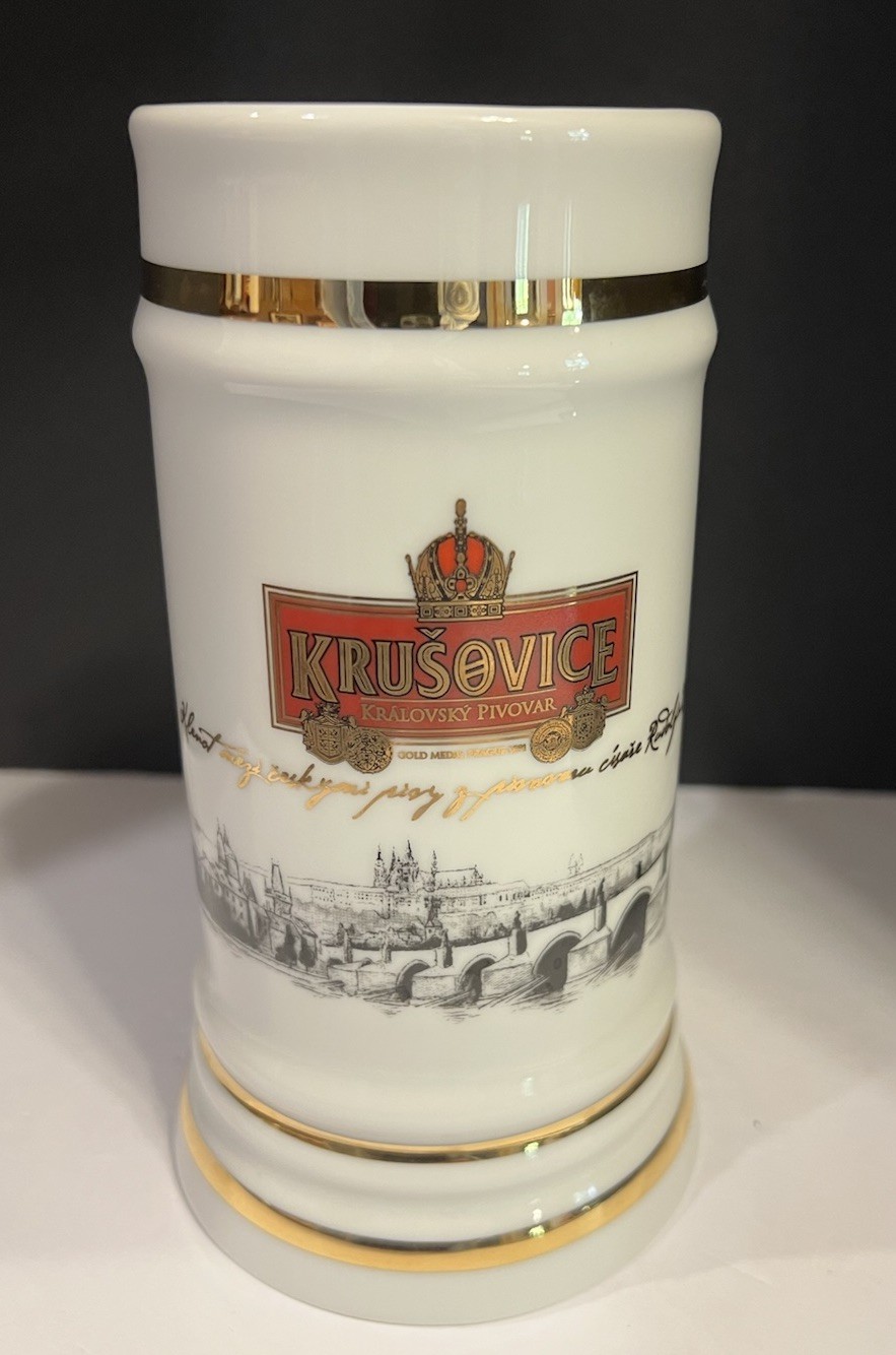 Krusovice Kralovsky Pivovar Czech Beer Ceramic 7.5" Tankard-Edice BM&MM-RARE