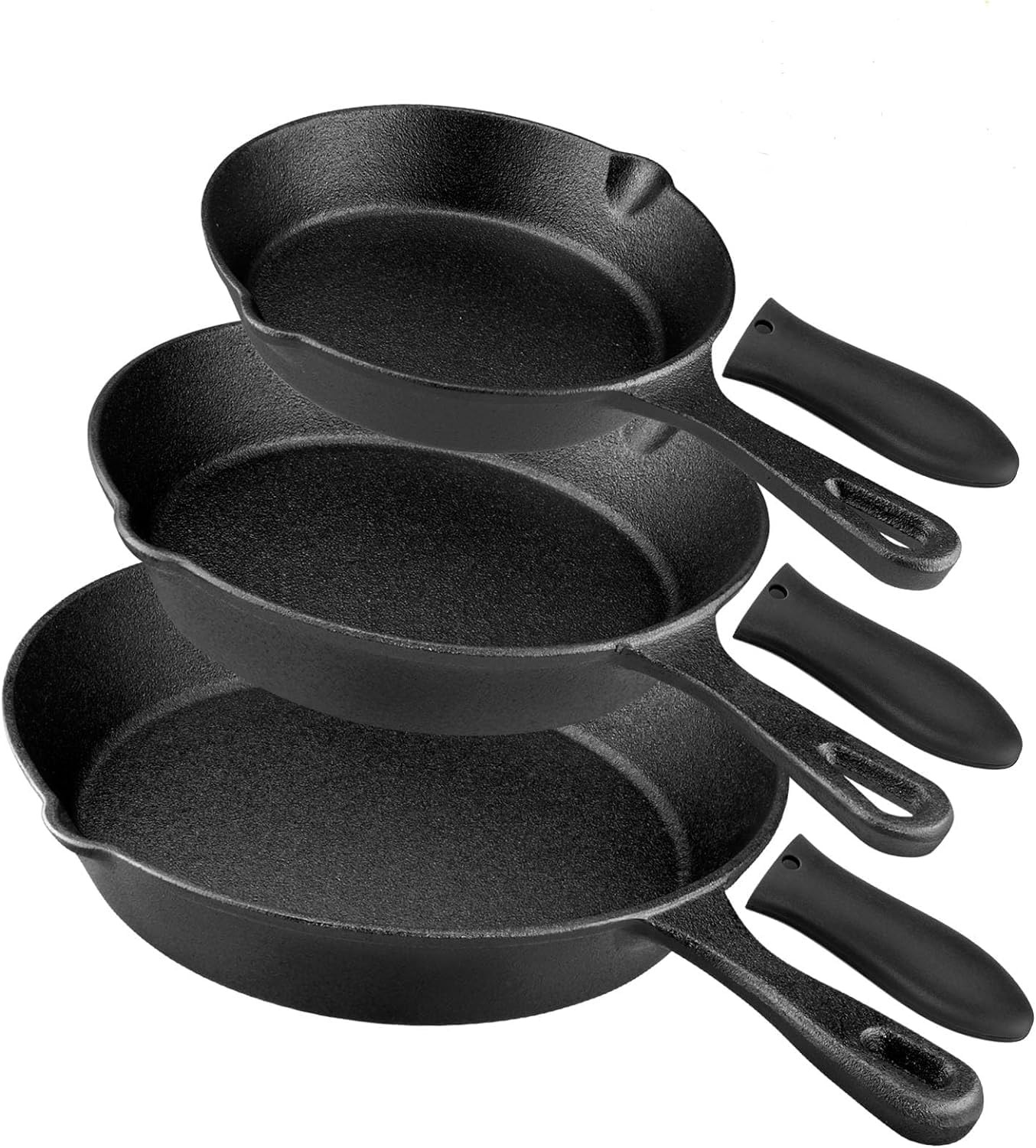 Pre-Seasoned Cast Iron Skillet Set - 3 Piece Frying Pan with Heat-Resistant Hand
