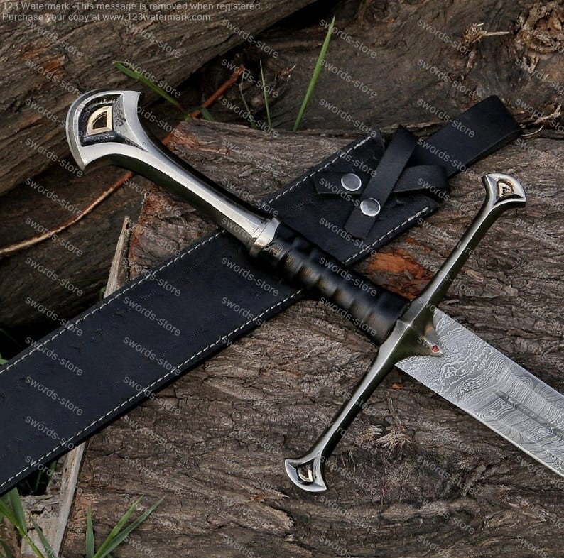 Narsil Andúril Damasus Sword W Sheath Nordic Rune LOTR Display Collection Gift