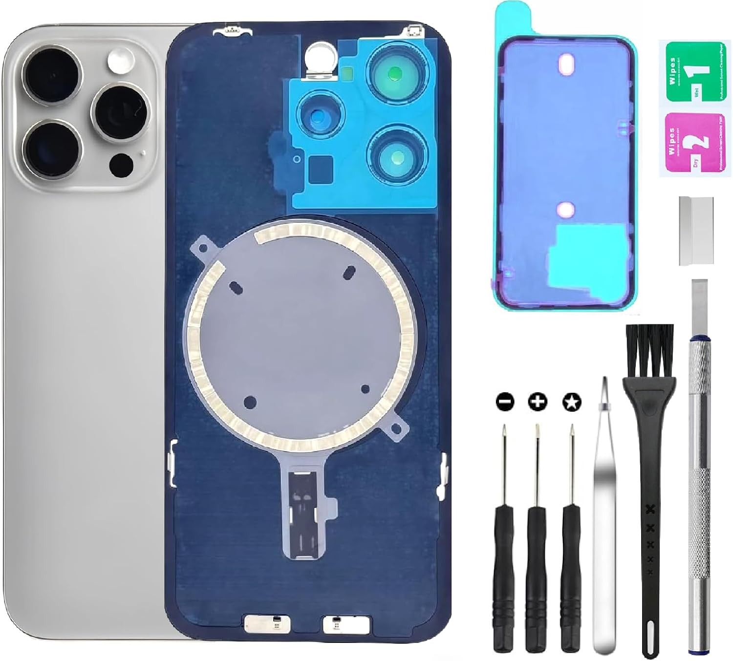 Rear Back Glass Replacement for iPhone 15 Pro Max Back Glass Camera Lens Magnet