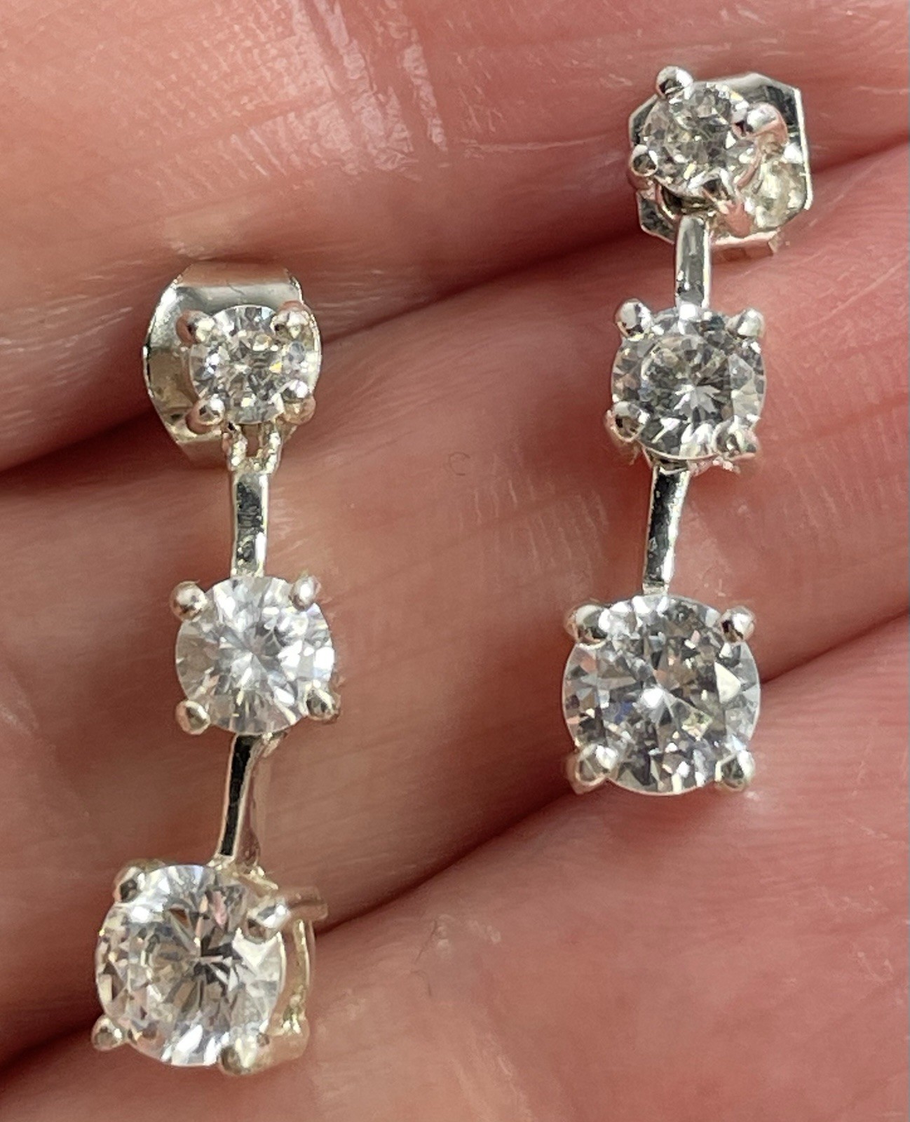 Vintage Crystal Rhinestone Silver Tone Metal Dangle Earrings