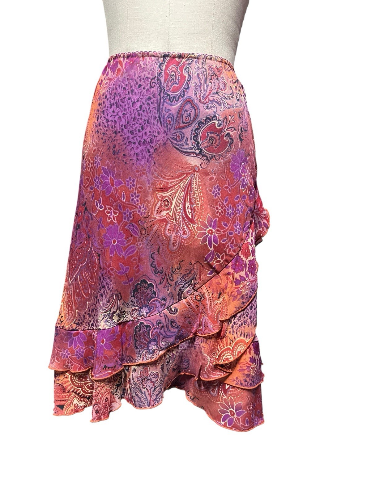 Vintage Skirt Floral Paisley 90s Y2K Fairy Feminine Whimsy Ruffled SZ L