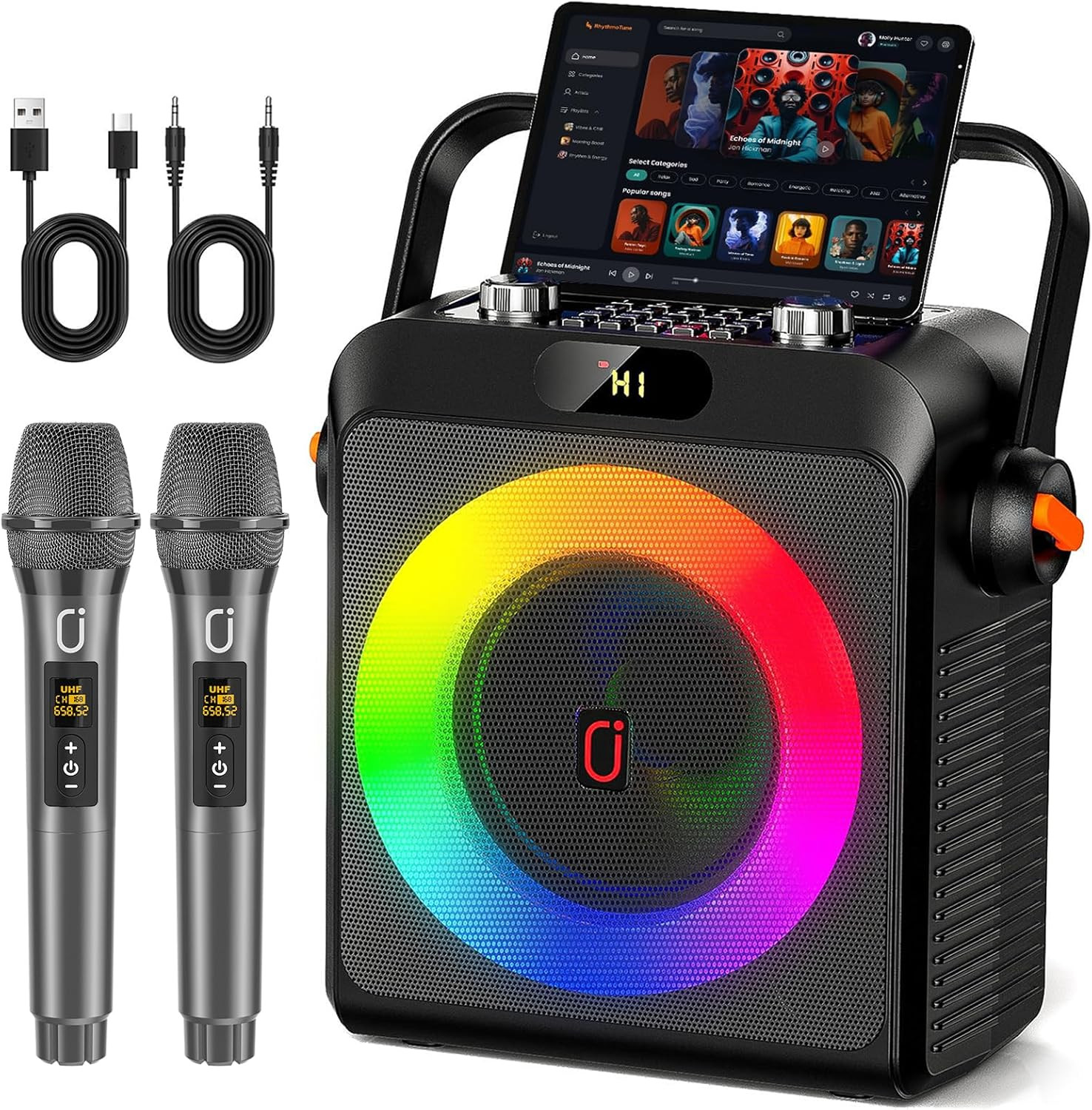 Portable PA System with Wireless Microphone Bluetooth Rechargeable Battery