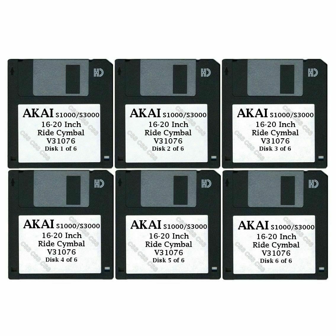 Akai S1000 / S3000 Set of Six Floppy Disks 16-20 Inch Ride V31076