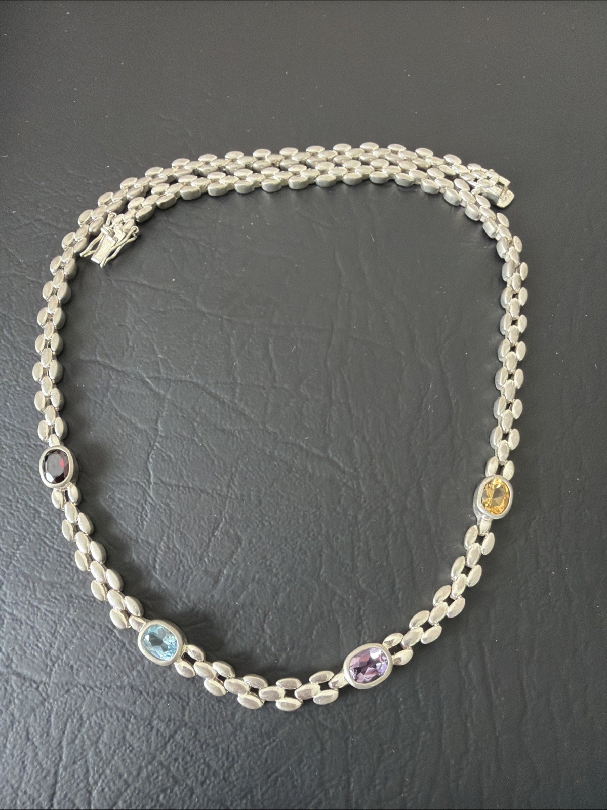 VTG FAS 925 sterling silver 4  Stones collar necklace 17”