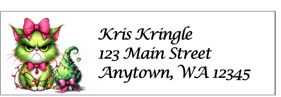 30 angry cat PERSONALIZED Christmas Return Address Labels