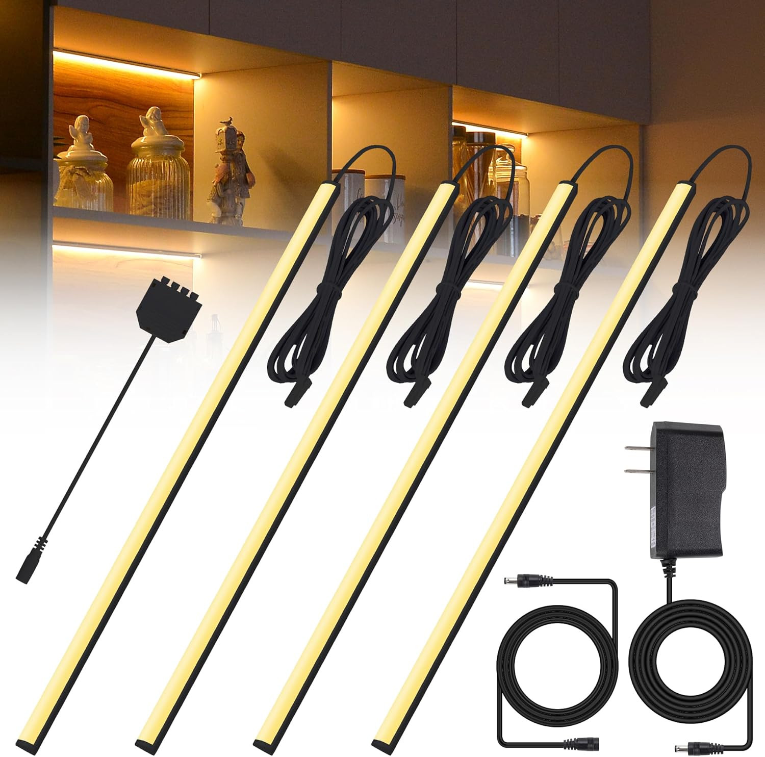 JUSJUBR Black Display Shelf Lighting, 4 Pack X12 Inch Display Lights for Display