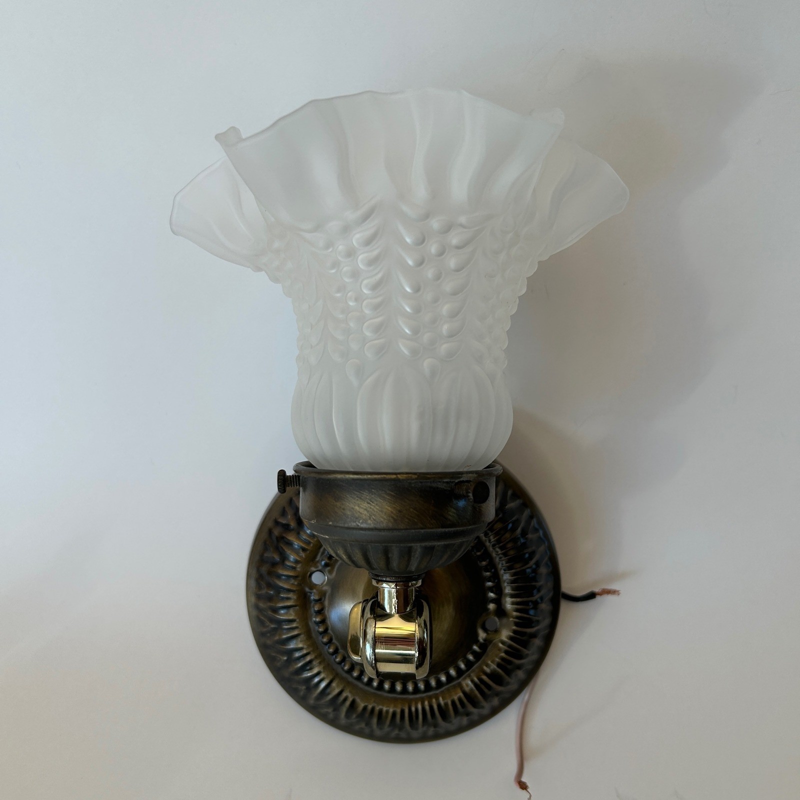 Vtg Brass Wall Sconce Frosted Glass Shade Art Deco Style Light Fixture