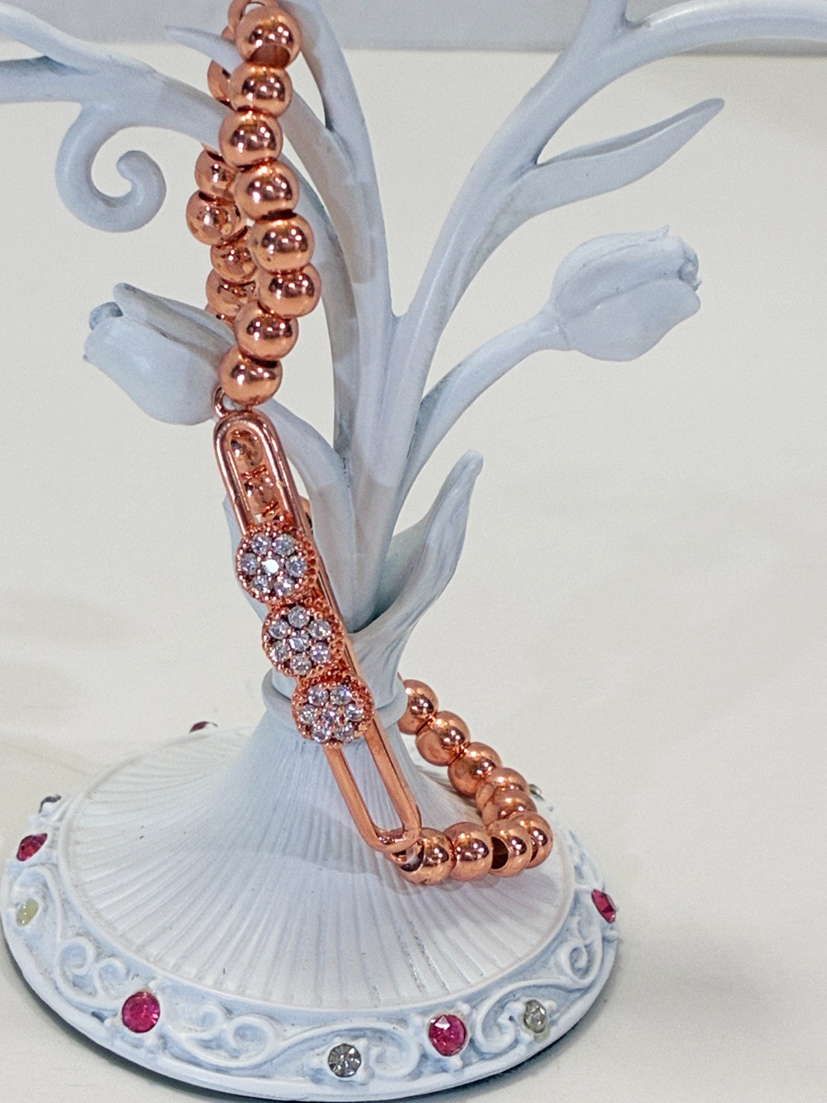 Diamond Simulant Rosetone Beaded Stretch Bracelet