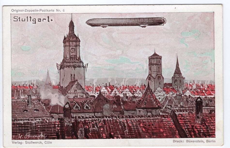 Zeppelin/Airmail AK STOLLWERCK No. 6 ZEPPELIN Above STUTTGART (FA0670