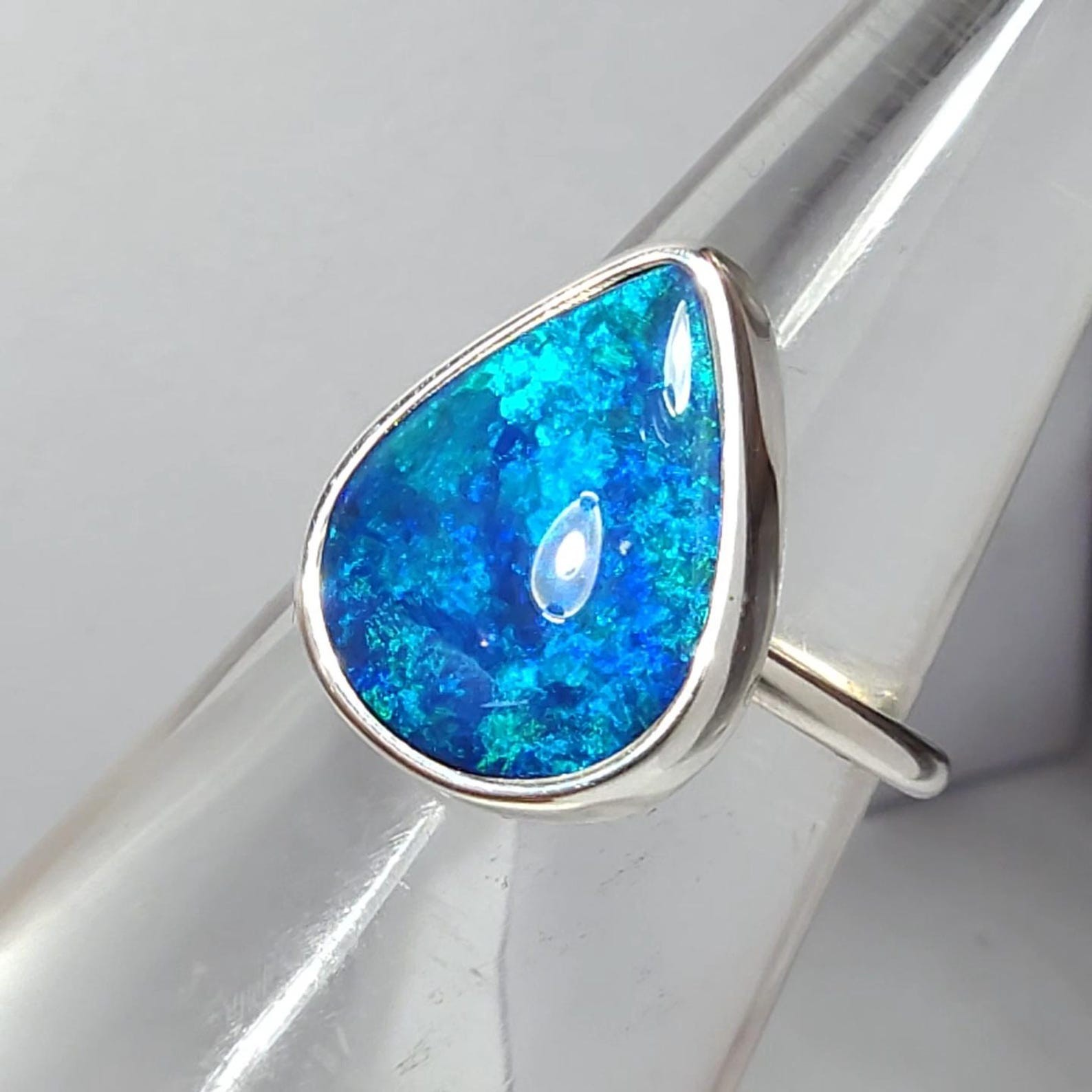 Coober Pedy Dead Horse Gully solid sterling silver Australian opal Doublet Ring