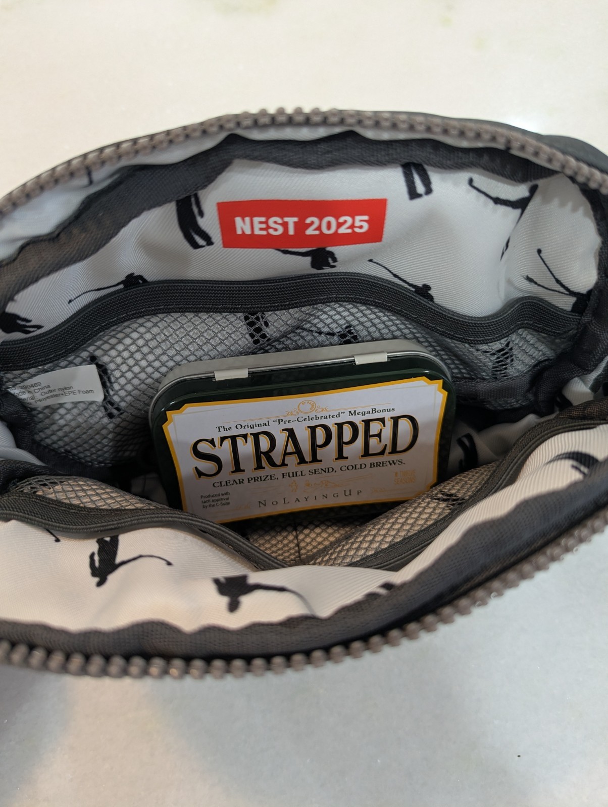 No Laying Up NEST 2025 Bag Gray Mesh Pocket Zipper Buckle Nylon Strap