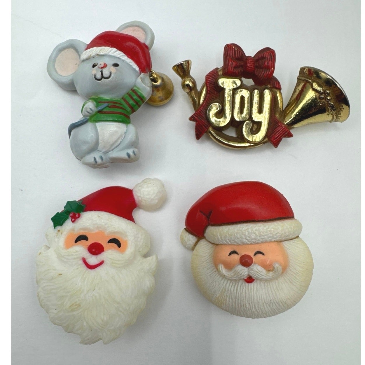 Vintage Lot of 4 Hallmark Christmas Brooches Santa Mouse Joy
