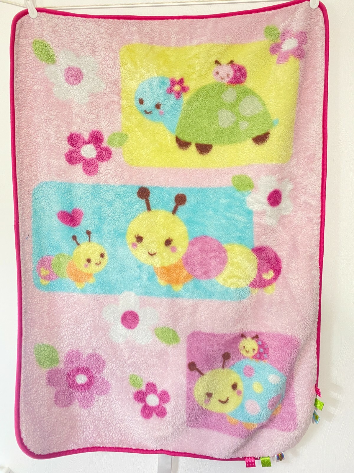 Taggies Pink Baby Blanket Caterpillars Turtles Flowers Luxe Fleece 34 X 44 Lovey