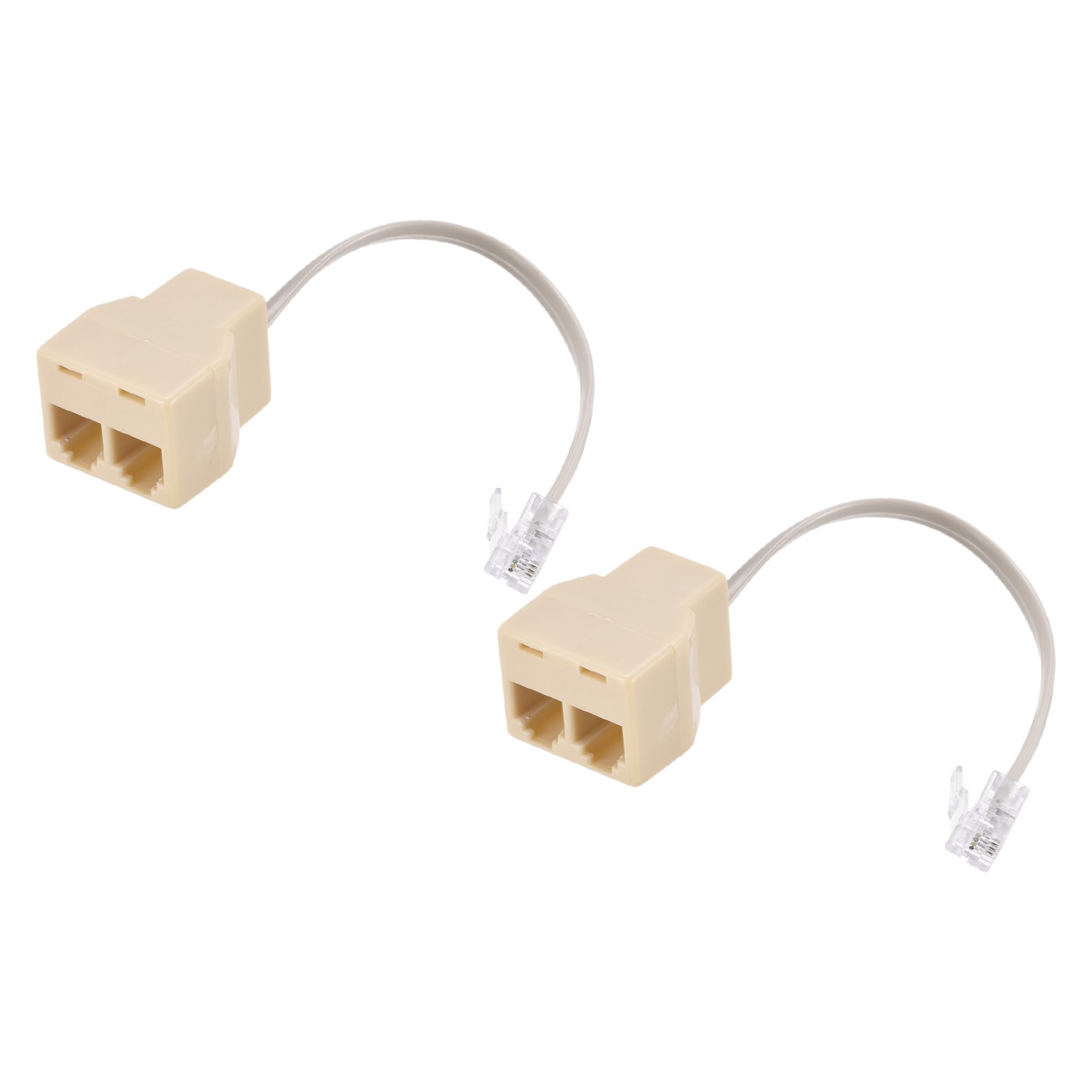 Pack of 2 Phone Jack Splitter 6P4C Male to 2 Female Way Socket Adapter