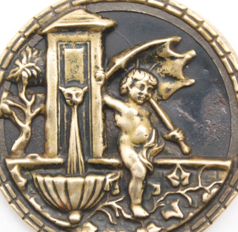 1.44" Victorian Cherub Figural Picture Button Cupid Angel Umbrella Fountain 