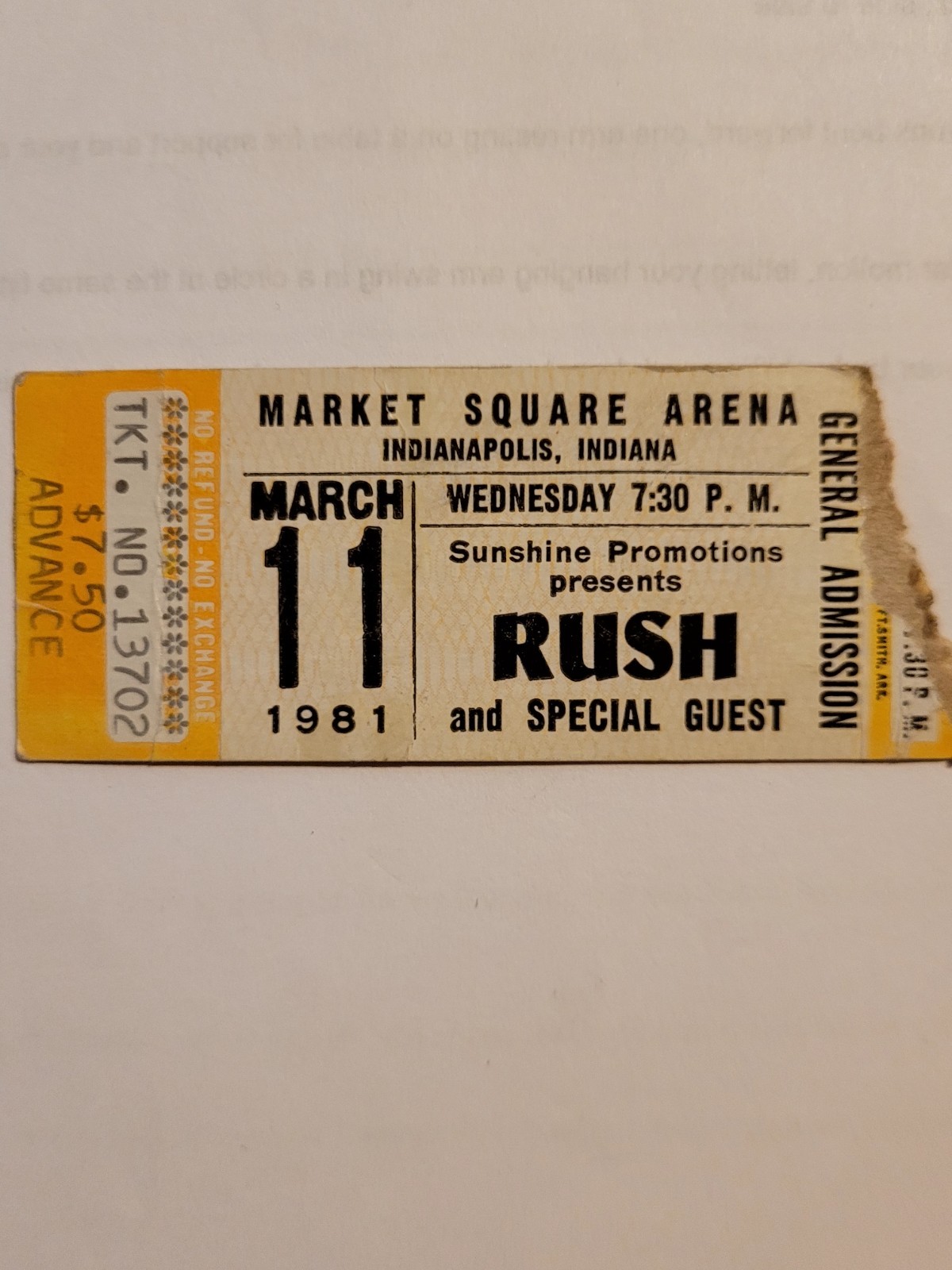 Vintage 1981 RUSH CONCERT RELIC.MARKET SQ.ARENA INDIANAPOLIS INDIANA