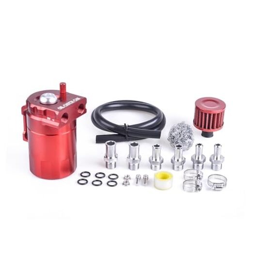 Universal 300ml Aluminum Baffled Oil Separator Catch Ordinary Rubber Tube Red