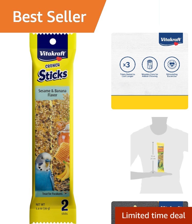Vitamin-Fortified Crunch Sticks for Parakeets - Chewy Sesame & Banana Delight