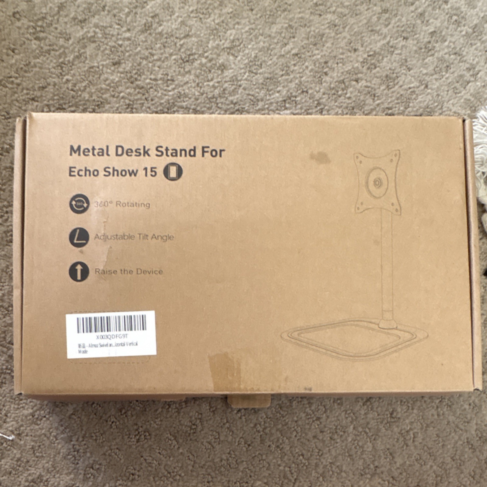 White Desk Mount for Echo Show 15, Tilt & Rotate, 360° Rotating, 15 in