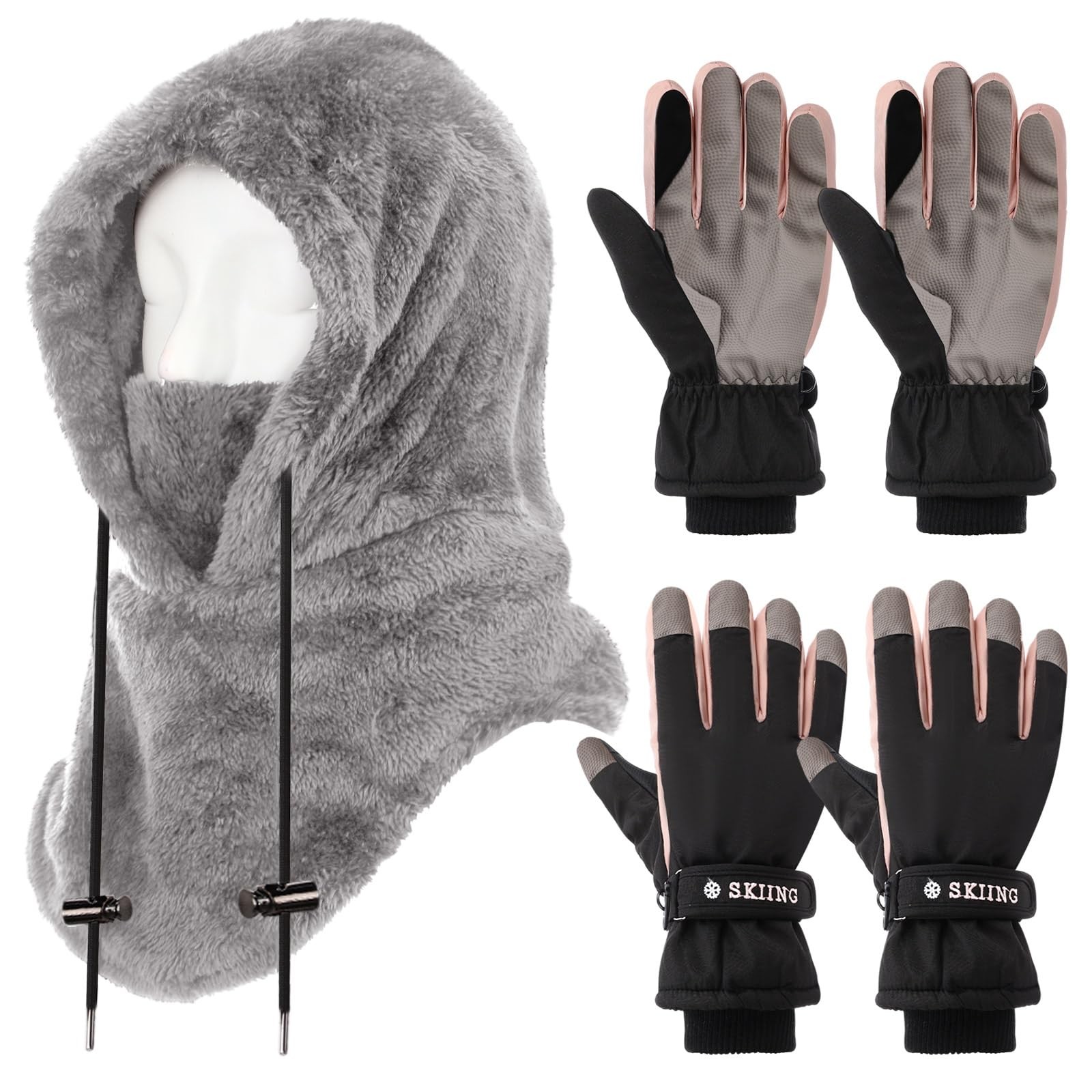 Winter Ski Mask Fleece Balaclava Hood with Touchscreen Ski Gloves Windproof 3...