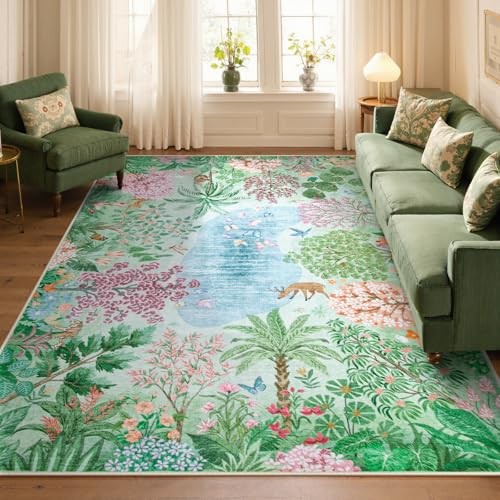  Spring Jungle Carpet, Green Bedroom Rug 8x10 Under Bed, Large Washable Rugs 