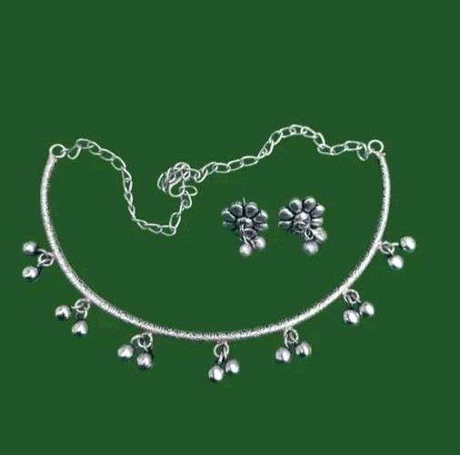 New Fancy Silver Oxidized Necklace With Earrings For Her Wear Trendy Jewellery