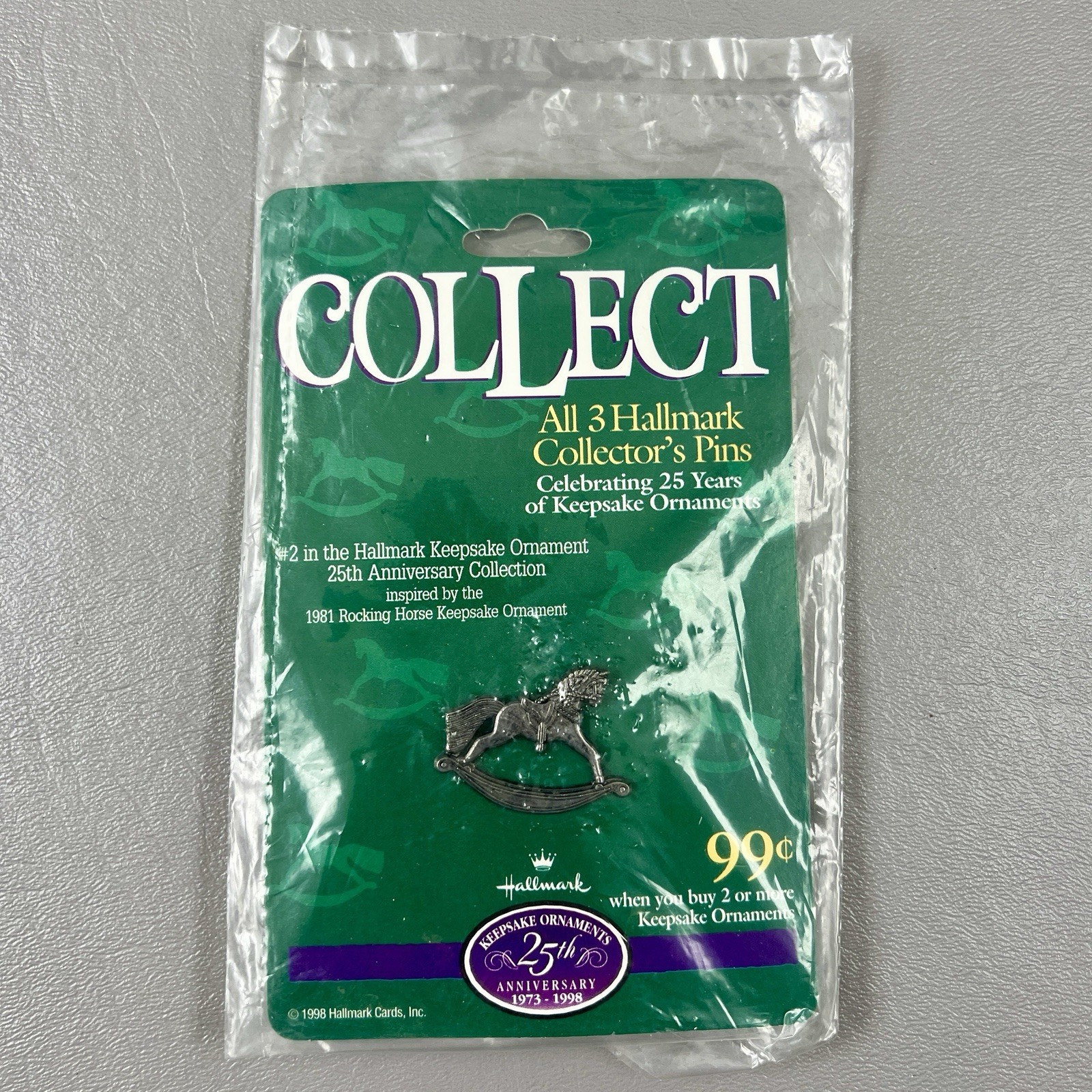 Hallmark Rocking Horse 25 Years Keepsake Ornament Collectors Pin 1998 New