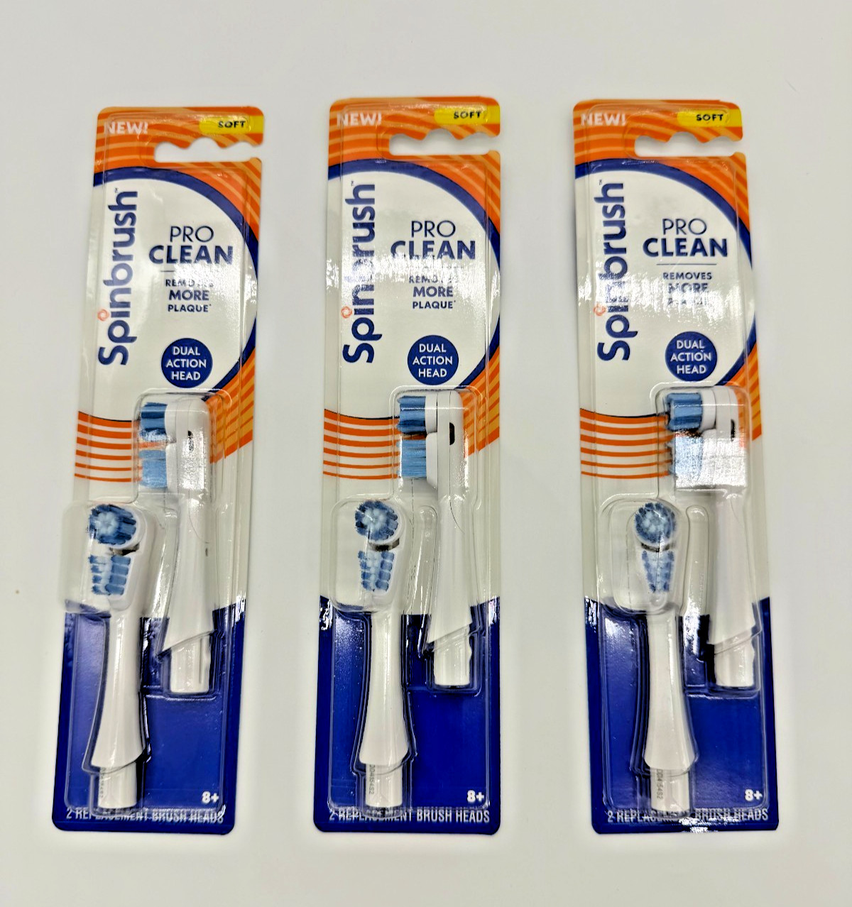 Spinbrush NEW PRO CLEAN Replacement Heads, Soft 2-Pack NEW - Lot of 3 (6 Heads)
