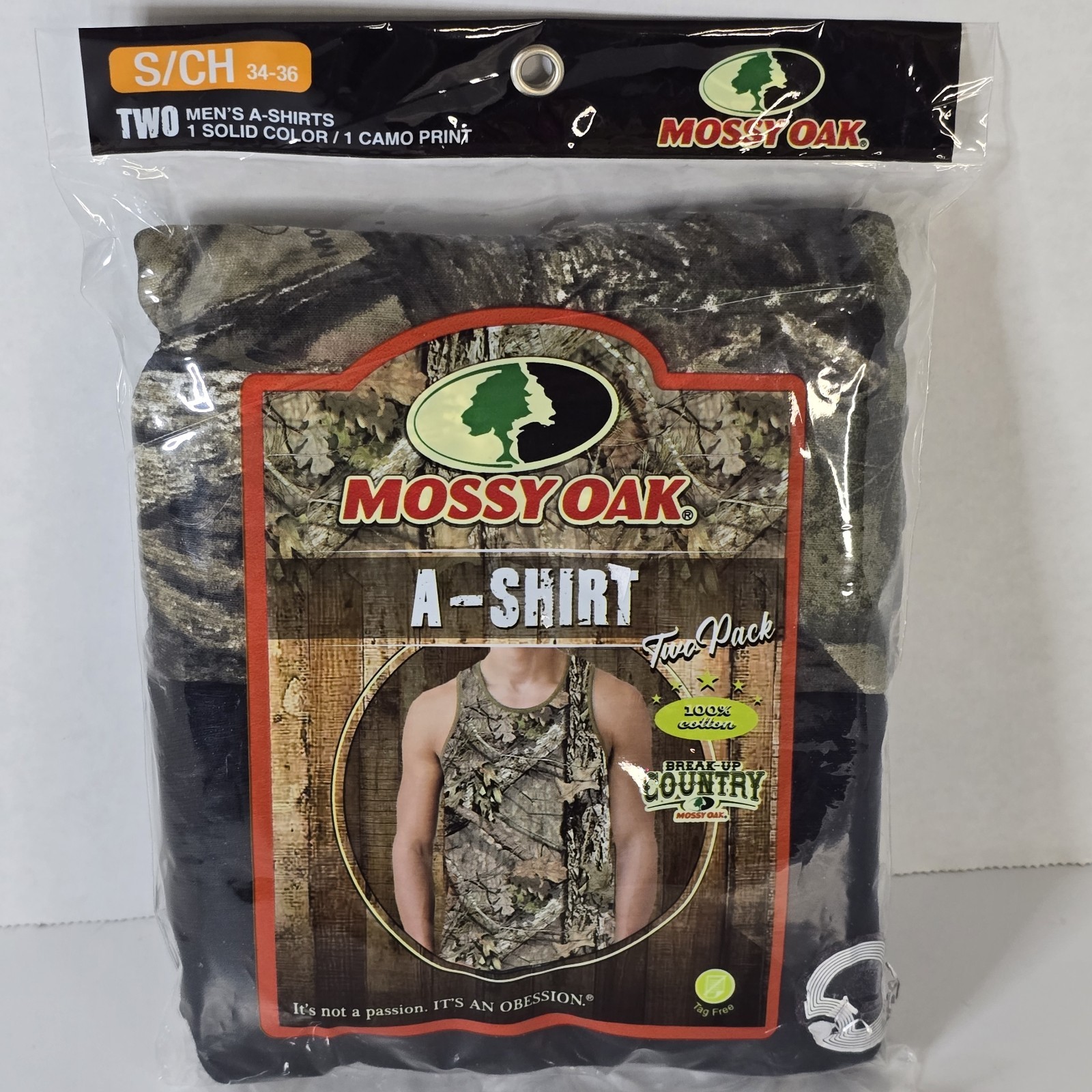 Mossy Oak A-Shirt 2-Pack Men's Size Small Camo & Solid Black  Tank Top